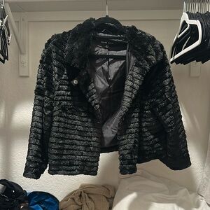 Black rivet black fur coat